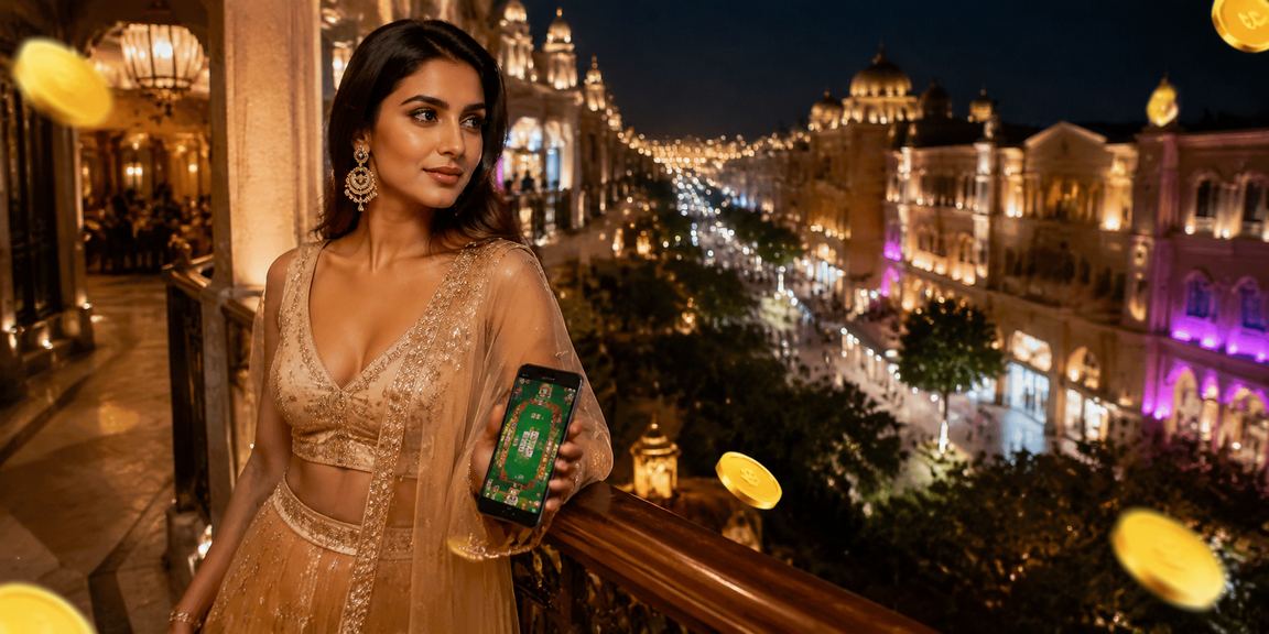 Player placing bets in a vibrant Indian gaming setting with bright decor