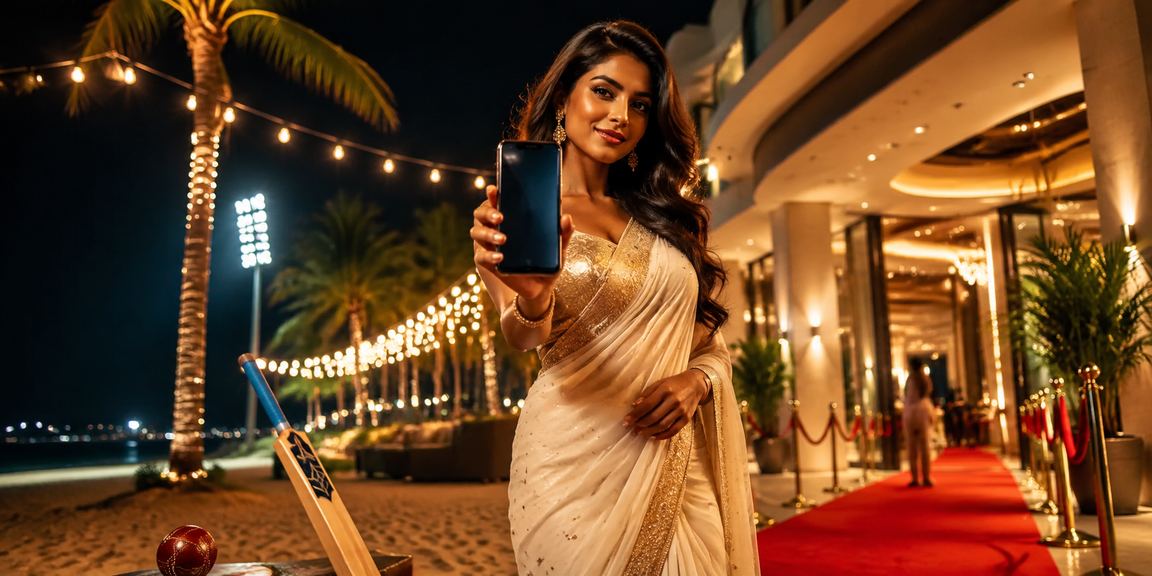 Indian cricket betting scene with saree attire