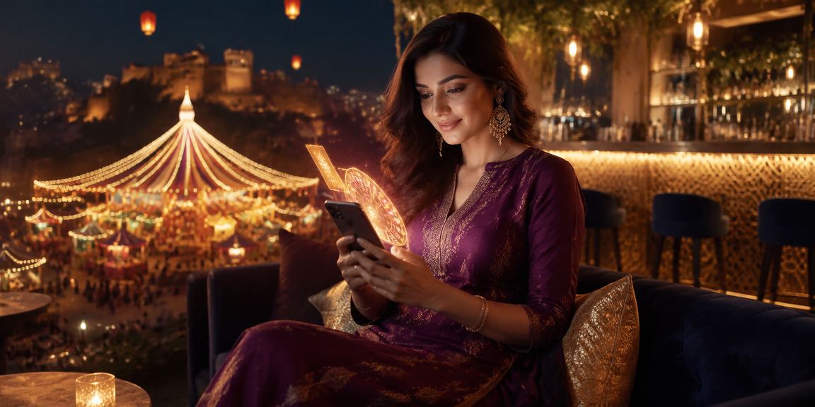 Indian woman buying lottery ticket online using mobile phone
